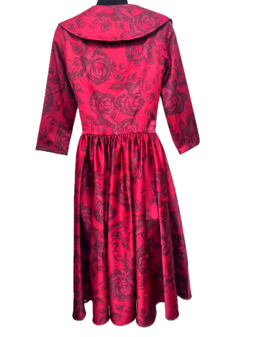 Pinup Couture Red Floral Satin Fit & Flare Midi Dress Small Made in USA - Picture 10 of 12